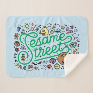 Cobertor Sherpa Sésamo Sésamo   Sesame Street Green Doodle Script