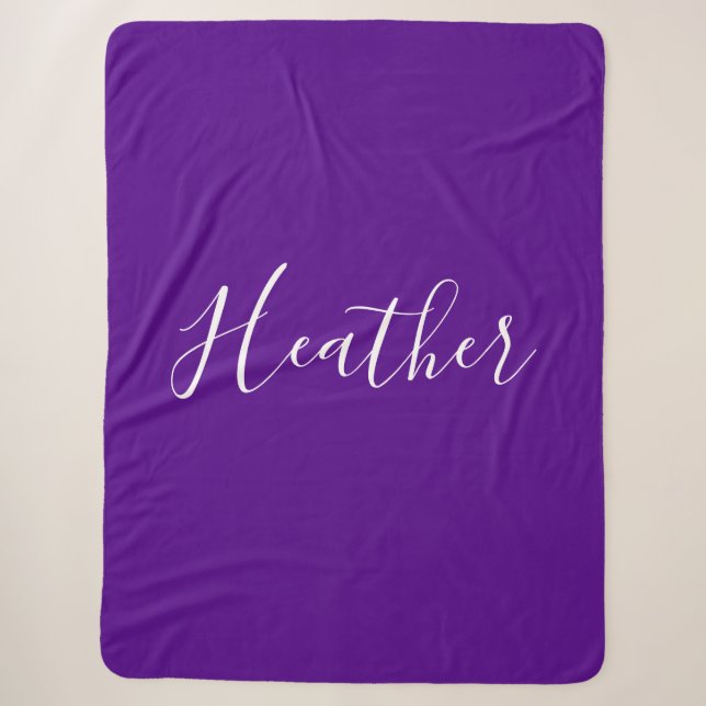 Cobertor Sherpa Seu Branco Personalizado Script no Roxo (Frente)