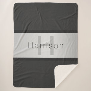 Cobertor Sherpa Seu nome e monograma Vista de prata cinzenta e f
