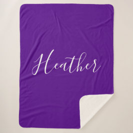 Cobertor Sherpa Seu Script Branco Personalizado em Roxo