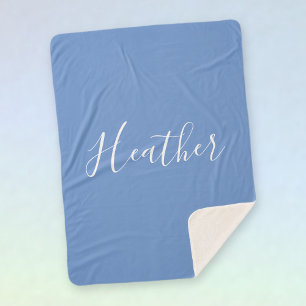 Cobertor Sherpa Seu script branco personalizado no azul suave