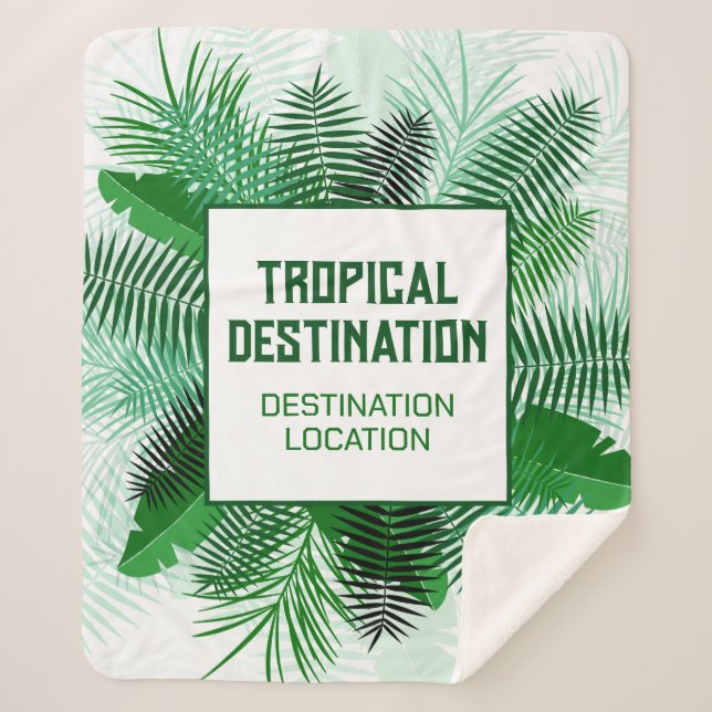Cobertor Sherpa Seu texto em uma moldura de folha de palma (Frente)