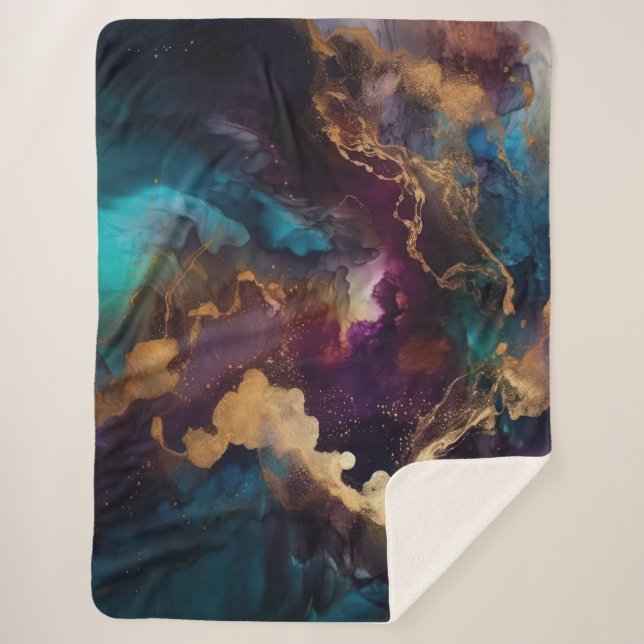 Cobertor Sherpa Sherpa Blanket Dourado, Azul e Roxo (Frente)