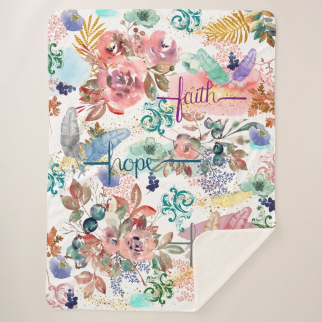 Cobertor Sherpa Sherpa Blanket Faith Hope Love (Frente)