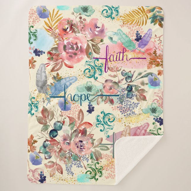 Cobertor Sherpa Sherpa Blanket Faith Hope Love (Frente)