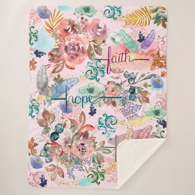 Cobertor Sherpa Sherpa Blanket Faith Hope Love (Frente)