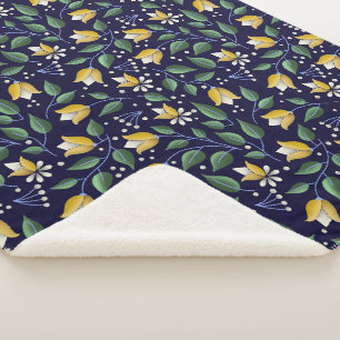 Cobertor Sherpa Sherpa Blanket Floral em Azul Profundo e Amarelo