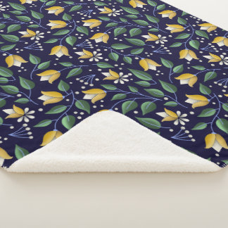 Cobertor Sherpa Sherpa Blanket Floral em Azul Profundo e Amarelo