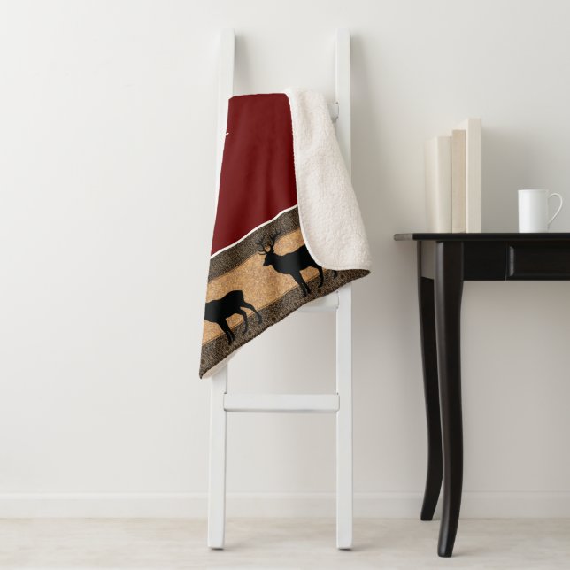 Cobertor Sherpa Sherpa Blanket-Large-Burgundy Red Yellowstone Elk (In Situ)