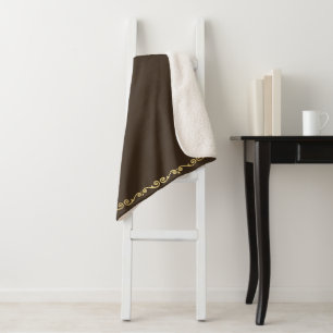 Cobertor Sherpa Sherpa Blanket-Large-Espresso & Dourado Scroll Imp
