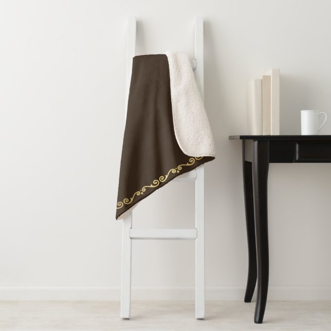 Cobertor Sherpa Sherpa Blanket-Large-Espresso & Dourado Scroll Imp (In Situ)