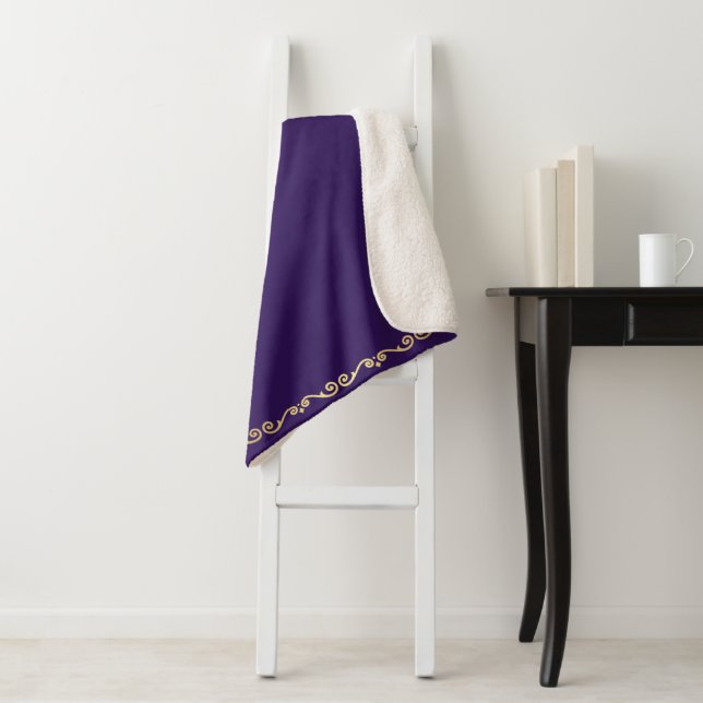Cobertor Sherpa Sherpa Blanket-Large-Purple & Dourado Scroll Impre (In Situ)