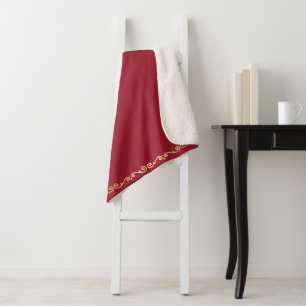 Cobertor Sherpa Sherpa Blanket-Large-Red & Dourado Scroll Impressã