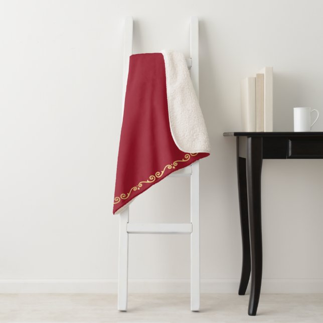 Cobertor Sherpa Sherpa Blanket-Large-Red & Dourado Scroll Impressã (In Situ)