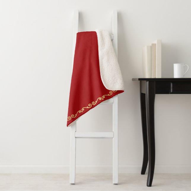 Cobertor Sherpa Sherpa Blanket-Large-Red & Dourado Scroll Impressã (In Situ)