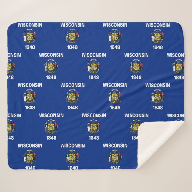 Cobertor Sherpa Sherpa Blanket Patriótico com bandeira de Wisconsi (Frente (Horizontal))
