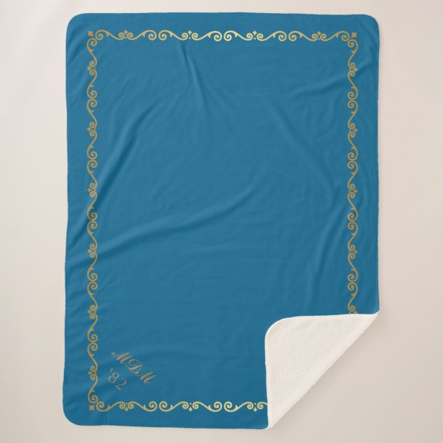 Cobertor Sherpa Sherpa Blanket-Peacock Monogramas azuis (Frente)