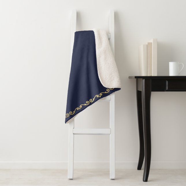 Cobertor Sherpa Sherpa Blanket-Princess Blue & Dourado Scroll Impr (In Situ)