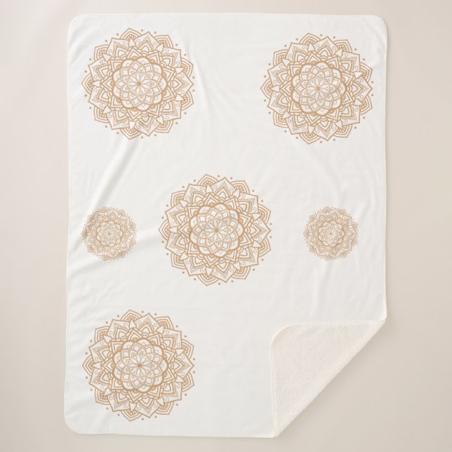 Cobertor Sherpa Sherpa Blanket with Mandala Patterns in Soft Brown (Frente)