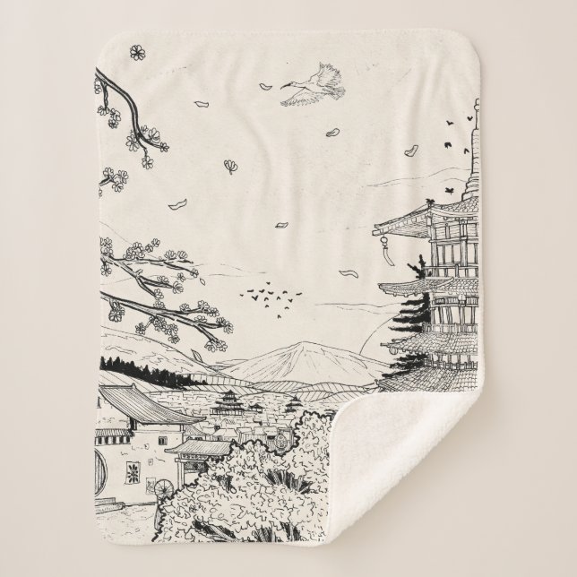 Cobertor Sherpa Shinto Shrine Fuji Edo Período Japão Shogun Inspir (Frente)