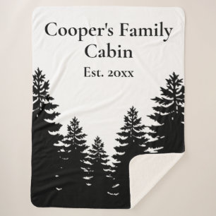 Cobertor Sherpa Silhueta de pinheiro branco preto minimalista