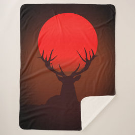 Cobertor Sherpa Silhueta de Veado com Pôr do Sol Vermelho Fervoros