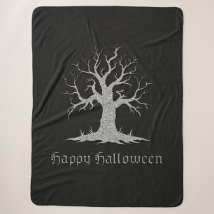 Cobertor Sherpa Silver Spooky Tree Halloween