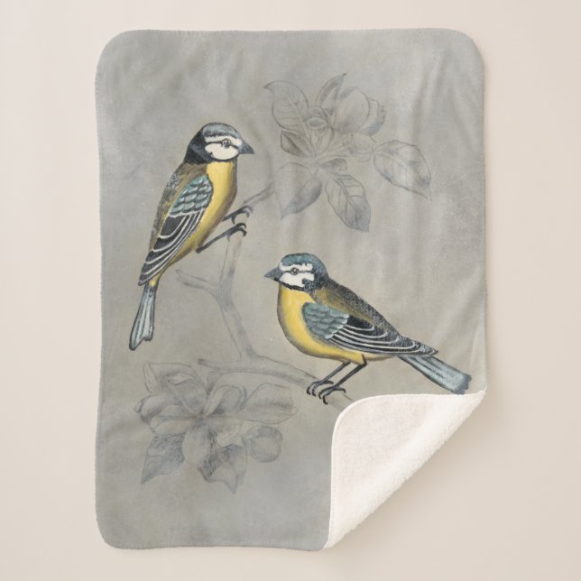 Cobertor Sherpa Silvered Aviary | Casal de aves (Frente)