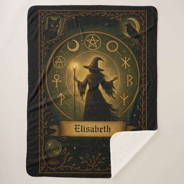 Cobertor Sherpa Símbolo Antigo da Bruxa Mística Personalizada em A (Frente)