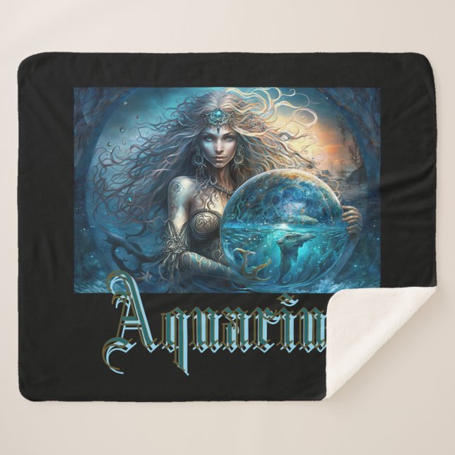 Cobertor Sherpa Símbolo Aquarius Zodiac (Frente (Horizontal))