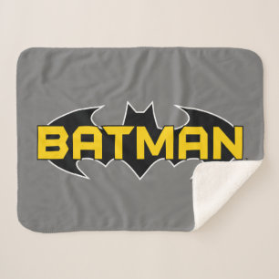 Cobertor Sherpa Símbolo Batman Nome Logotipo Amarelo e Preto