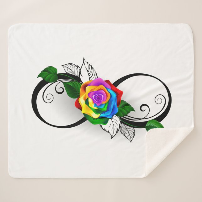 Cobertor Sherpa Símbolo Infinito com Rosa do Arco-Íris (Frente (Horizontal))