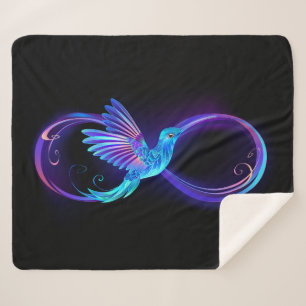 Cobertor Sherpa Símbolo Neon Infinity com Hummingbird brilhante