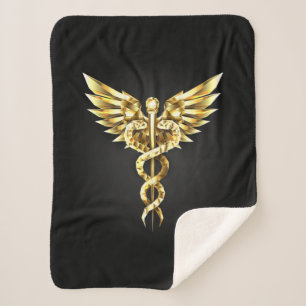 Cobertor Sherpa Símbolo Poligonal Dourado Caduceus
