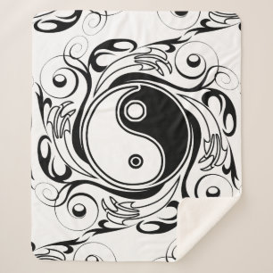 Cobertor Sherpa Símbolo Yin & Yang Preto e Branco Estilo Tatuagem