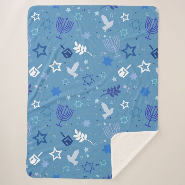 Cobertor Sherpa Símbolos Hanukkah (Frente)