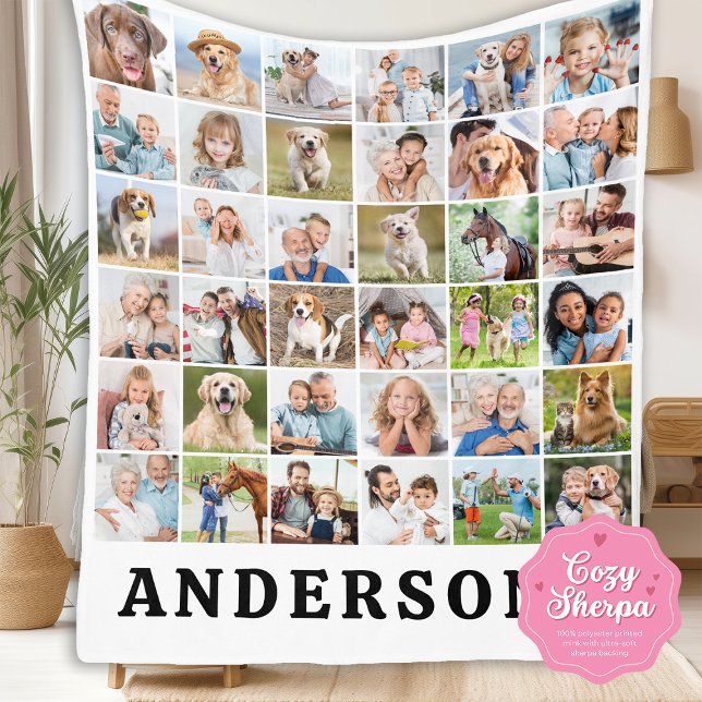 Cobertor Sherpa Simple Personalized 36 Photos Collage Cute Family  (Criador carregado)