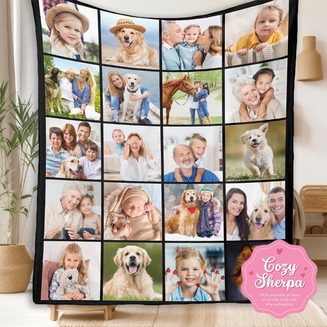 Cobertor Sherpa Simple Photo Collage 20 Picture Custom Cute Family (Criador carregado)