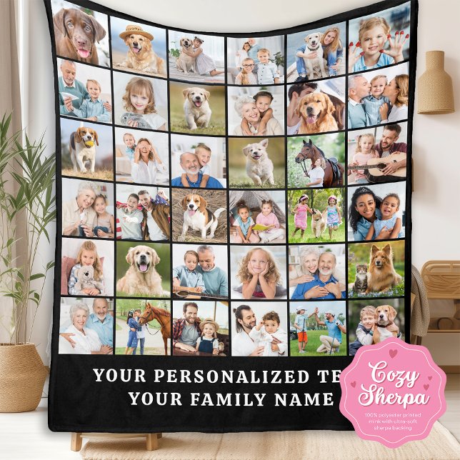 Cobertor Sherpa Simple Photo Collage Black Personalized 36 Picture (Criador carregado)