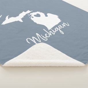 Cobertor Sherpa Simples Slate Blue Michigan Home State Map Fleece 