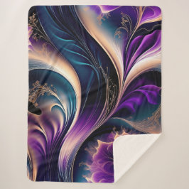 Cobertor Sherpa Sinfonia Floral - Roxo Escuro e Dourado Abstrato