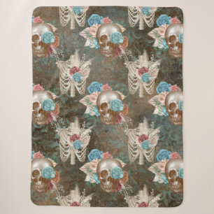 Cobertor Sherpa Skeleton e Skull com Rosas