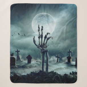 Cobertor Sherpa Skeleton Zombie Hand Rising Out Of A GraveYard - H