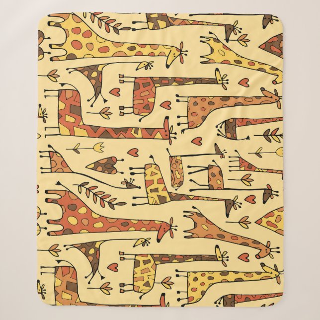 Cobertor Sherpa Sketch Giraffe, Design De Diversão Sem Olho. (Frente)