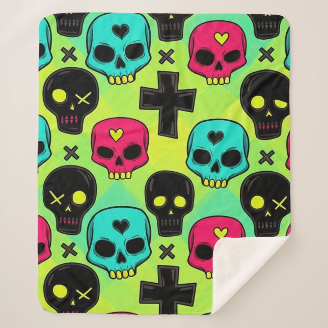 Cobertor Sherpa Skull Pattern Sherpa Blanket (Frente)