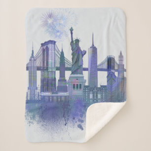 Cobertor Sherpa Skyline de Nova York - Azul-Cria