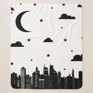 Cobertor Sherpa Skyline Modern Cityscape e Starry Night Sky