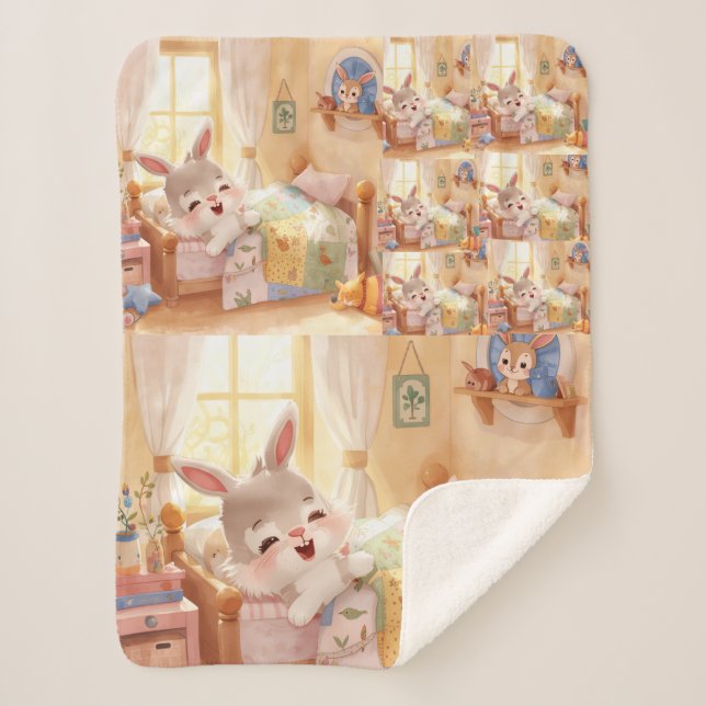 Cobertor Sherpa "Sleepy Bunny Kids Blanket – Cozy Repeated Rabbit  (Frente)