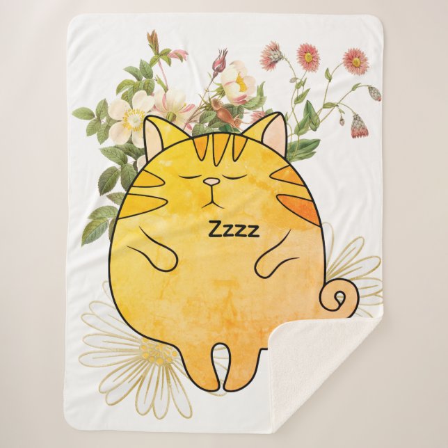 Cobertor Sherpa Sleepy Ginger Cat (Frente)