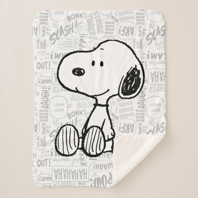 Cobertor Sherpa Snoopy em Histórias em quadrinhos brancas pretas (Frente)